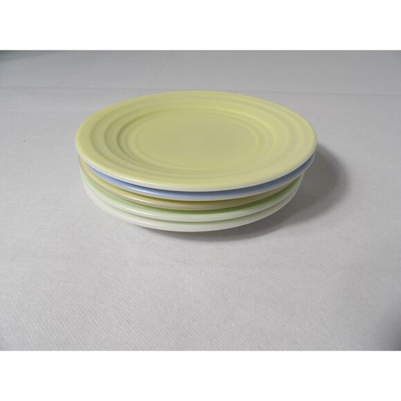 Vintage Hazel Atlas Moderntone Platonite Bread Plates 6.75" Yellow Green 5 Pc - Picture 9 of 11
